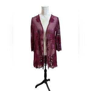 Chance or Fate Maroon Lace Kimono Sz S
